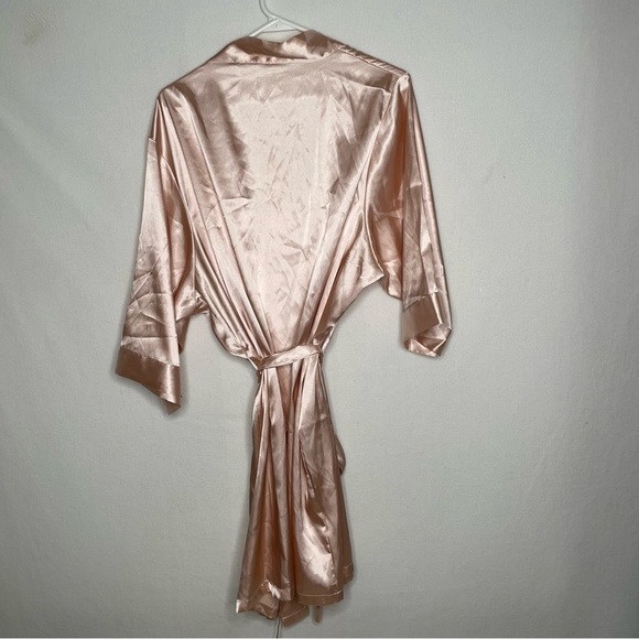 David's Bridal Robe L XL Blue Floral Satin Wrap Wedding DB Studio 3/4 Sleeves - Picture 5 of 9